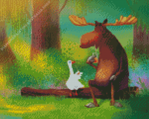 Moose And Goose Drinking Juice Diamond Painting