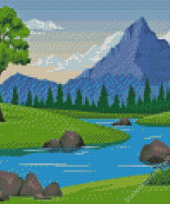 Mountain and River Landscape Diamond Painting