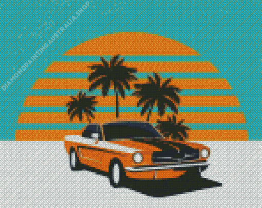 Palm Trees With Car Diamond Painting