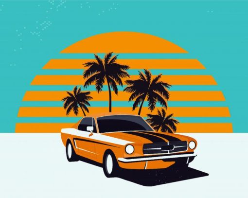 Palm Trees With Car Diamond Painting