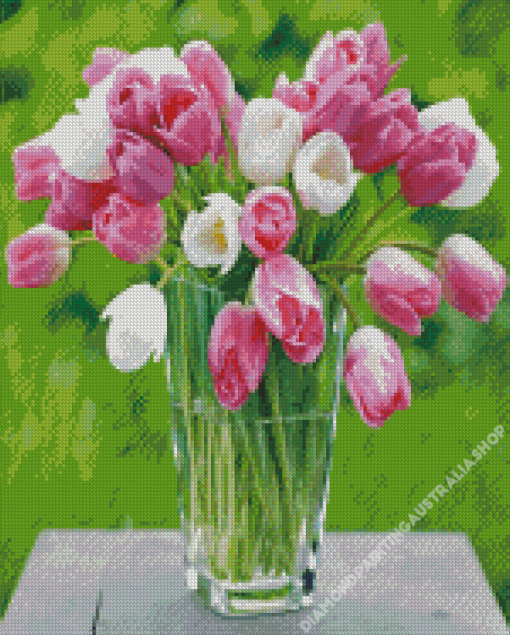 Pink Tulips In Vase Diamond Painting