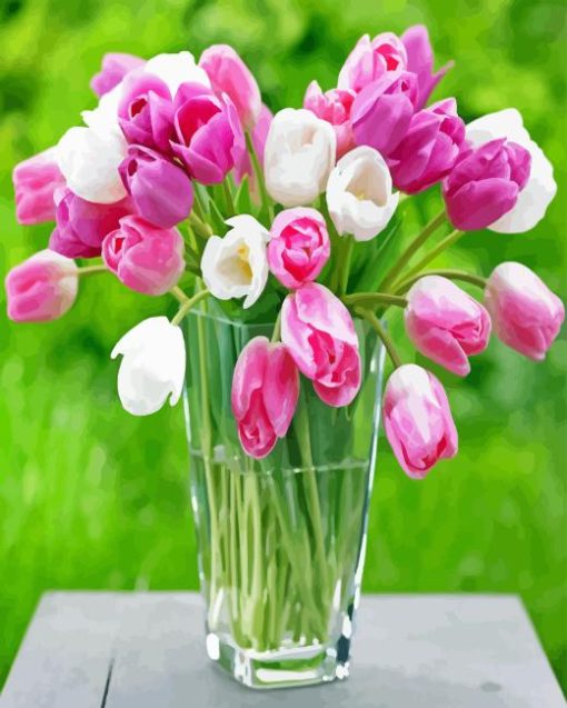 Pink Tulips In Vase Diamond Painting