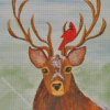 Red Cardinal Deer Diamond Painting