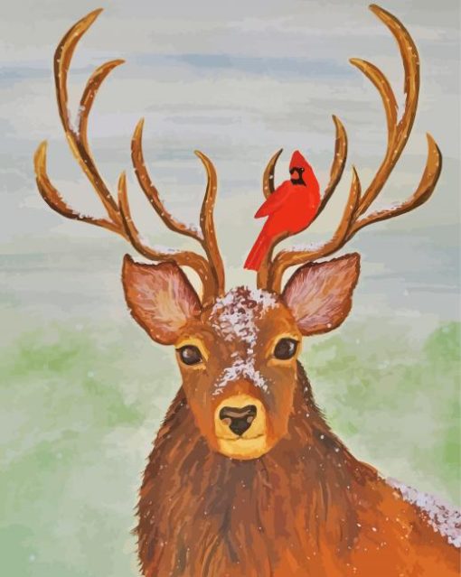 Red Cardinal Deer Diamond Painting