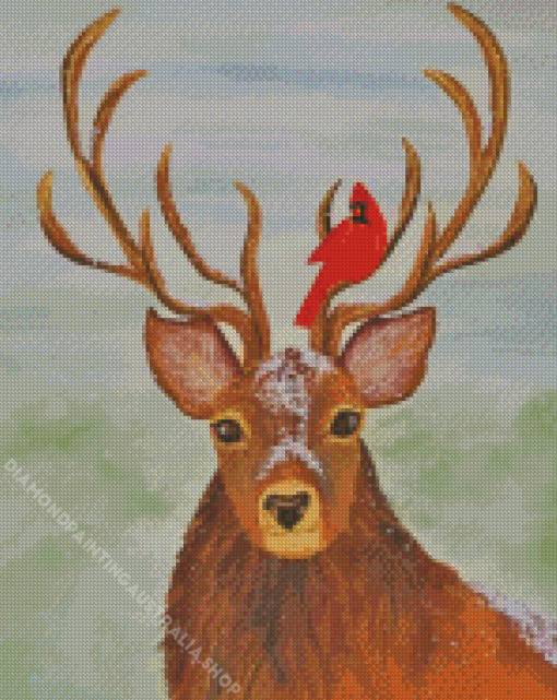 Red Cardinal Deer Diamond Painting