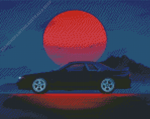 Red Moon Skyline R32 Car Diamond Painting