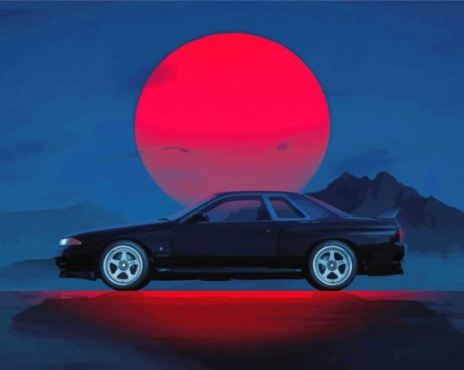 Red Moon Skyline R32 Car Diamond Painting