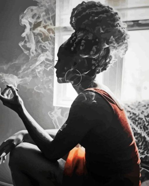 Sad Afro Haired Lady Smoking Diamond Painting