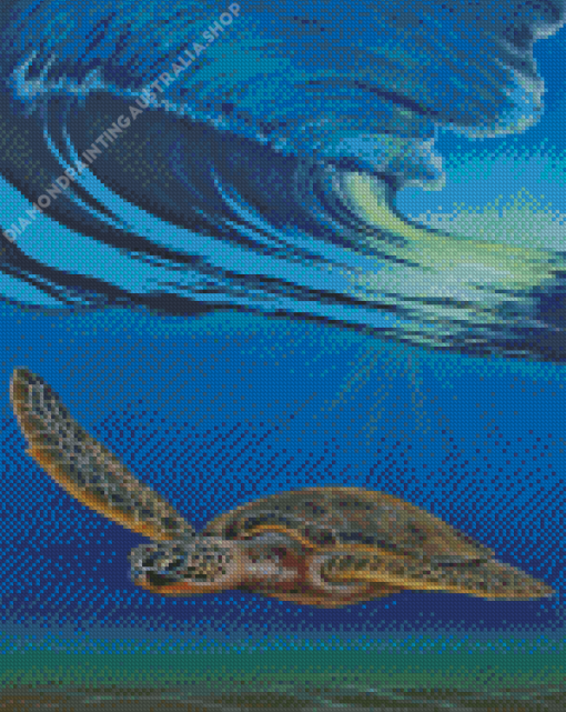 Sea Turtle In A Beach Wave Diamond Painting