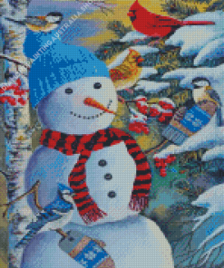 Snowman With Birds Diamond Painting