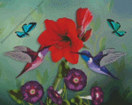 Spring Butterflies And Hummingbirds Diamond Painting