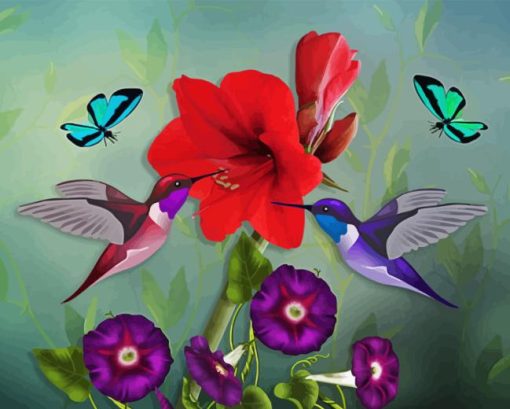 Spring Butterflies And Hummingbirds Diamond Painting