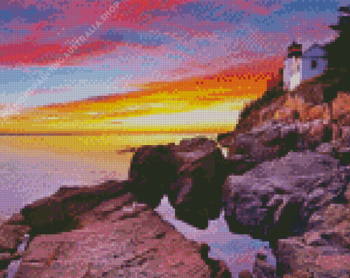 Sunset At Bass Harbor Lighthouse Diamond Painting