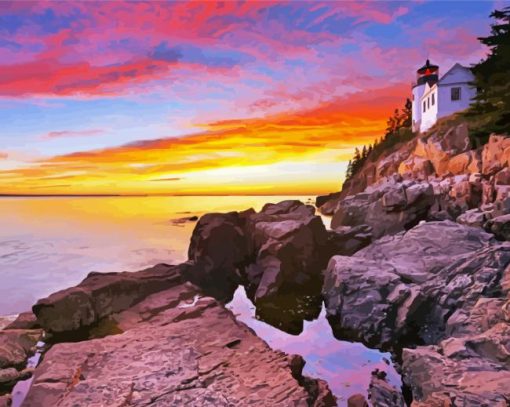 Sunset At Bass Harbor Lighthouse Diamond Painting