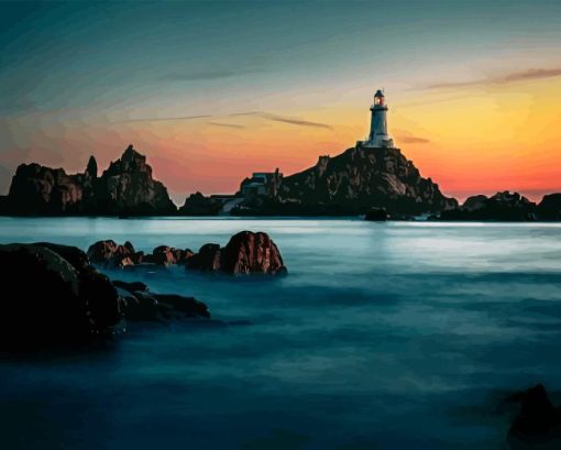 Sunset La Corbiere Lighthouse Diamond Painting