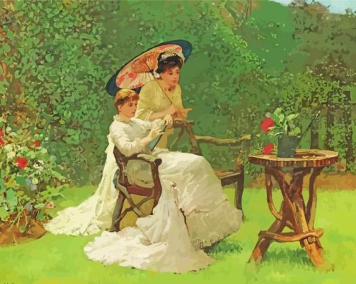 Two Women In Garden Diamond Painting