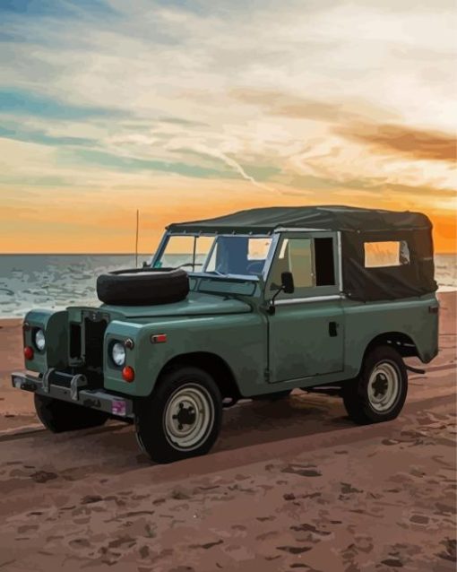 Vintage Land Rover in Beach Diamond Painting