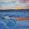 Winter Stream Landscape Diamond Painting