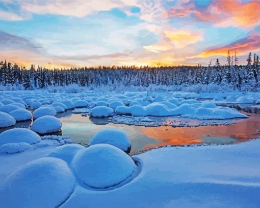 Winter Stream Landscape Diamond Painting