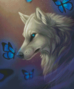 Wolf With Blue Butterfly On Nose Diamond Painting