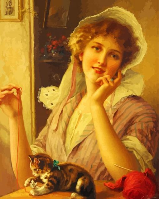 Woman And Cat Emile Vernon Diamond Painting