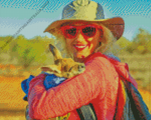 Woman Holding Kangaroos Diamond Painting