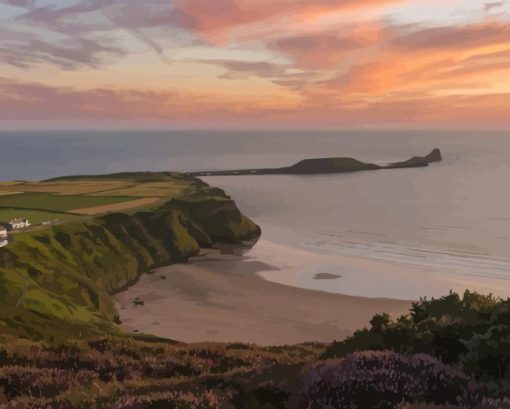 Worms Head Rhossili Landscape Diamond Painting