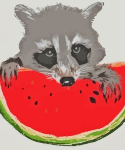 Animal Raccoon Eating Watermelon Diamond Painting