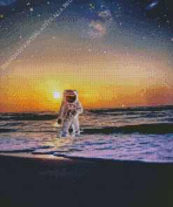 Astronaut Beach At Sunset Diamond Painting