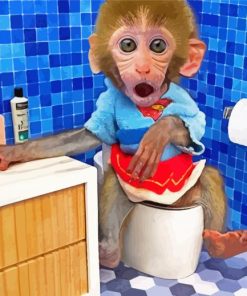 Baby Monkey On Toilet Diamond Painting