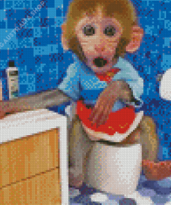 Baby Monkey On Toilet Diamond Painting