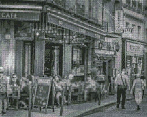 Black And White Paris Cafe Scene Diamond Painting