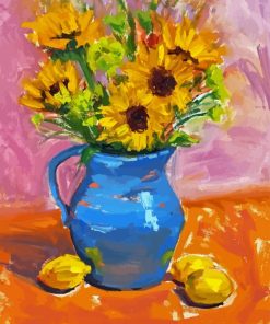 Blue Sunflowers Vase And Lemons Diamond Painting