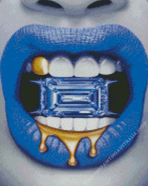 Blue Lips With Grill Diamond Painting