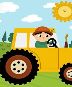 Boy On Tractor Art Diamond Painting