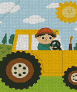 Boy On Tractor Art Diamond Painting