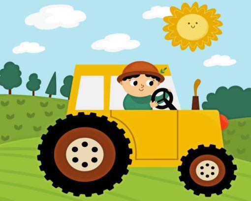 Boy On Tractor Art Diamond Painting