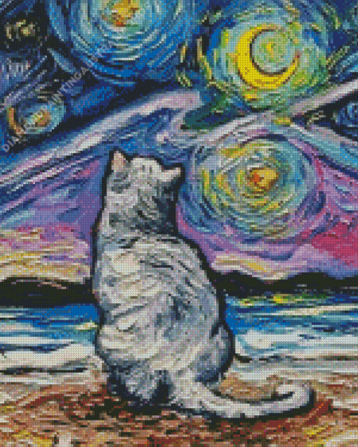 Cat Starry Night Diamond Painting