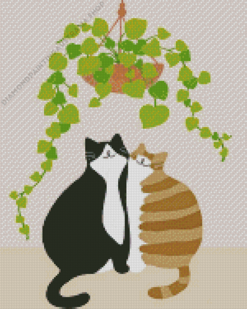 Cats And Plant Diamond Painting