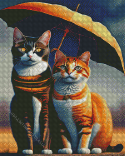 Cats And Umbrella Diamond Painting