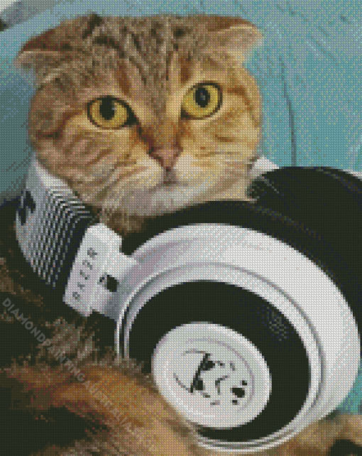 Cool Cat Wearing Headphones Diamond Painting