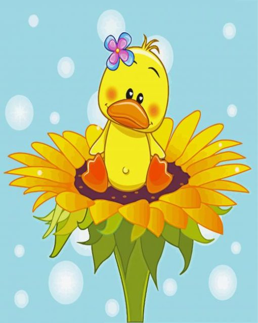 Duck On Sunflower Diamond Painting