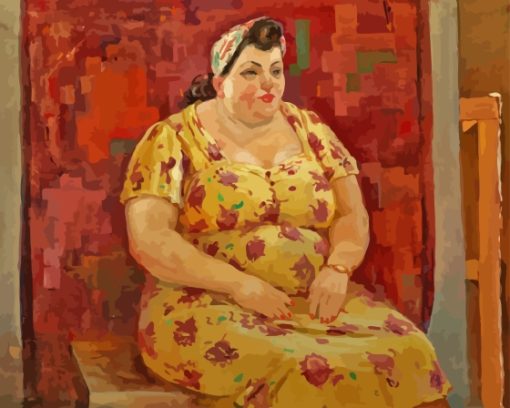 Fat Lady In Yellow Dress Diamond Painting