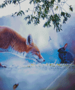 Fox And Black Rabbit Diamond Painting