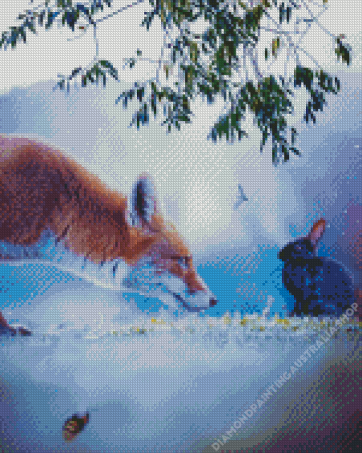 Fox And Black Rabbit Diamond Painting