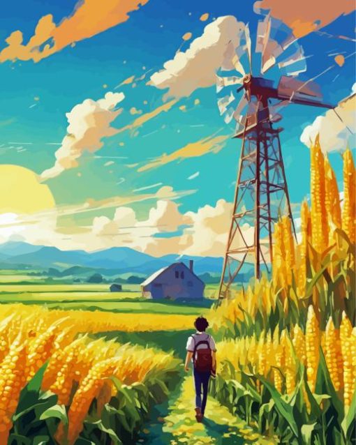 Girl Walking In A Corn Field Diamond Painting