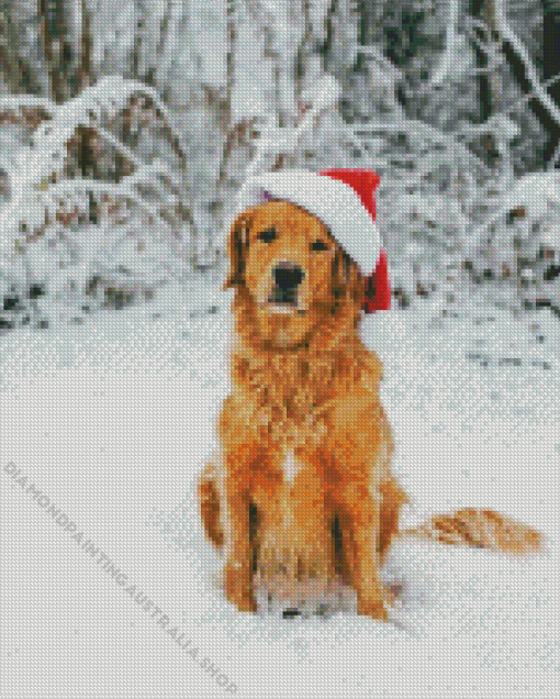 Golden Retriever Dog In Snow Diamond Painting