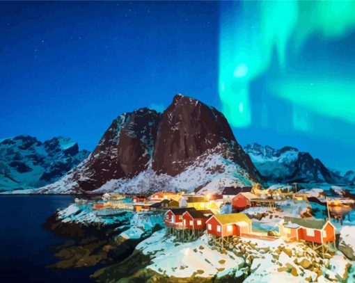 Houses And Aurora Lights Diamond Painting