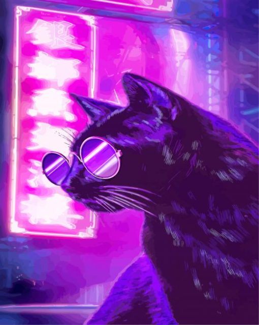 Pink Neon Cat Diamond Painting