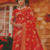 Red Golden Saree Diamond Painting